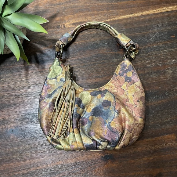 inge metallic shoulder mini bag leather tassel gold copper silver pewter Rare - Picture 7 of 11